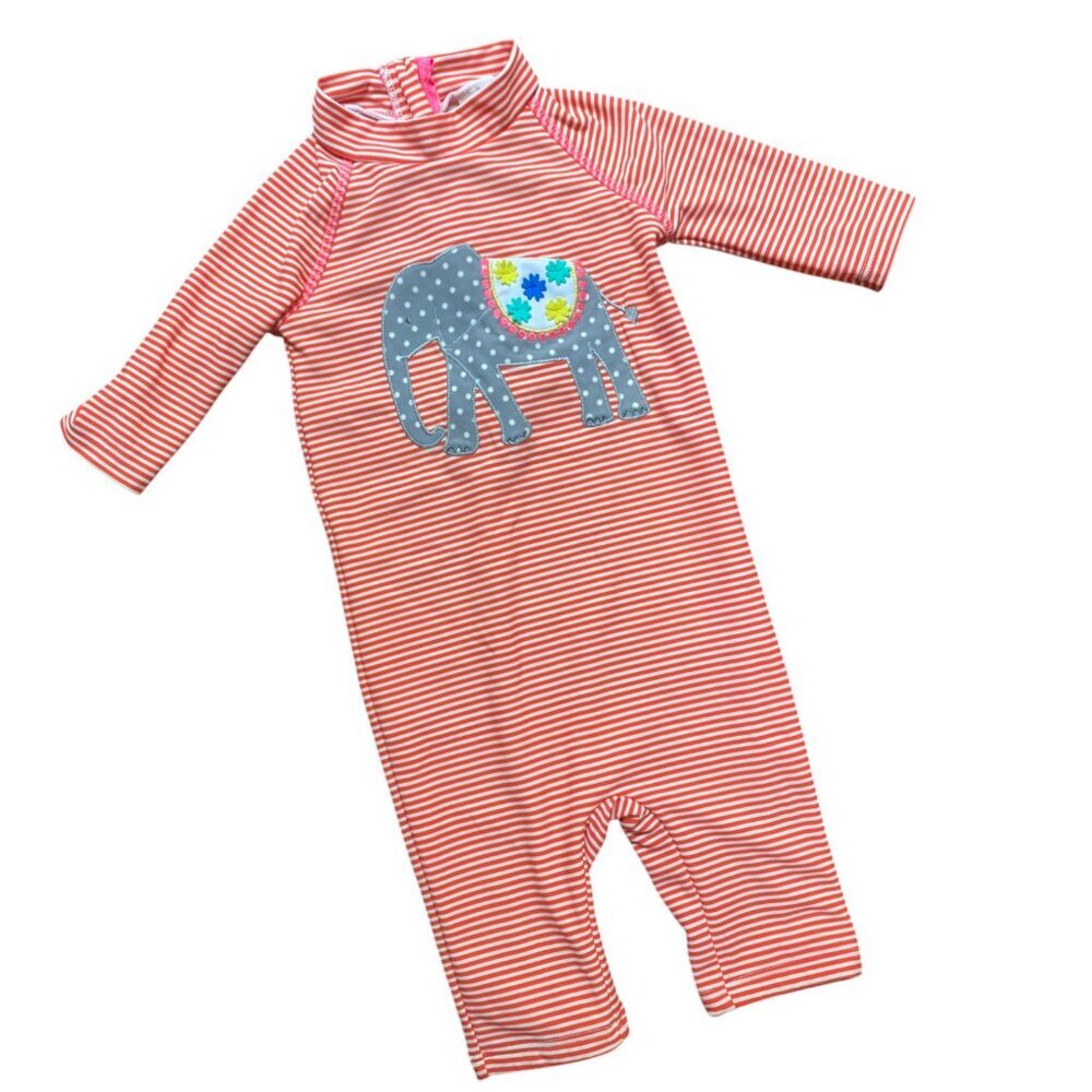 Baby Boden Red and White Striped Elephant Rashguard Romper